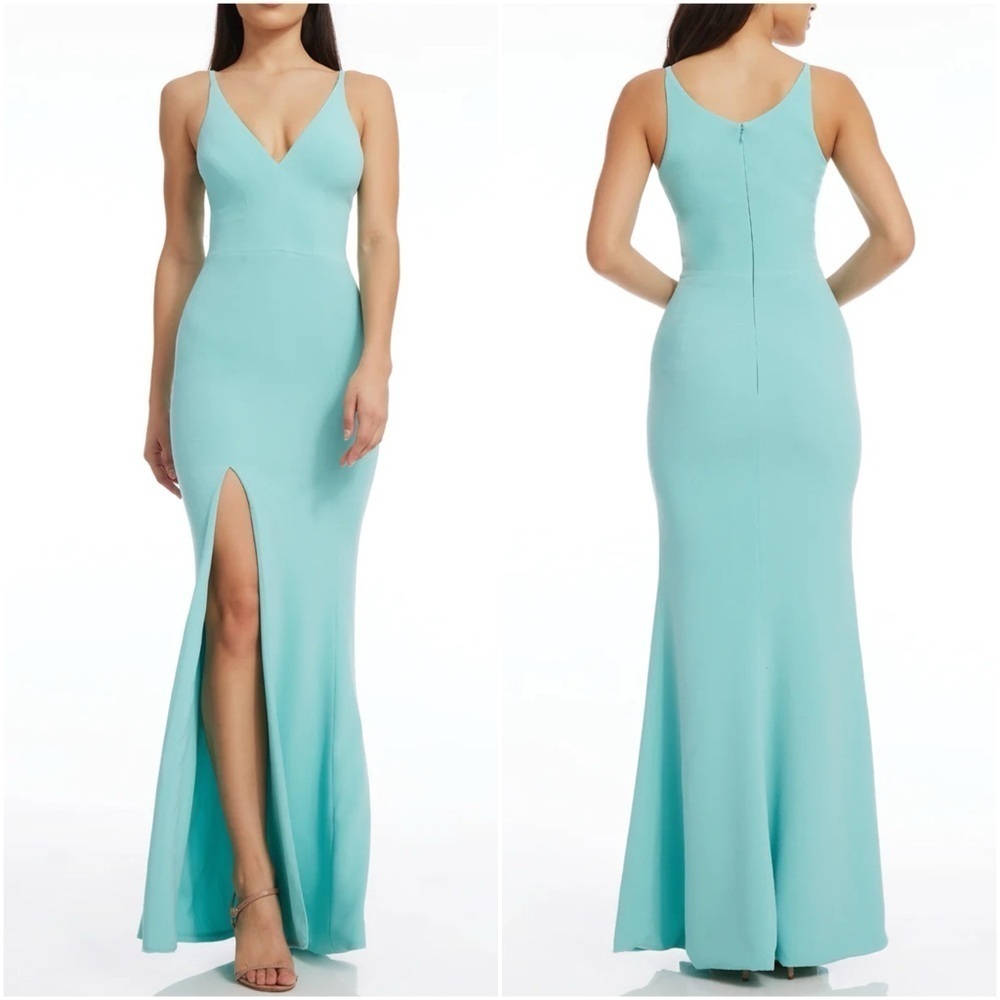 New Dress the Population Iris Dress Tranquil Blue Hourglass Slit Leg Sz XXL